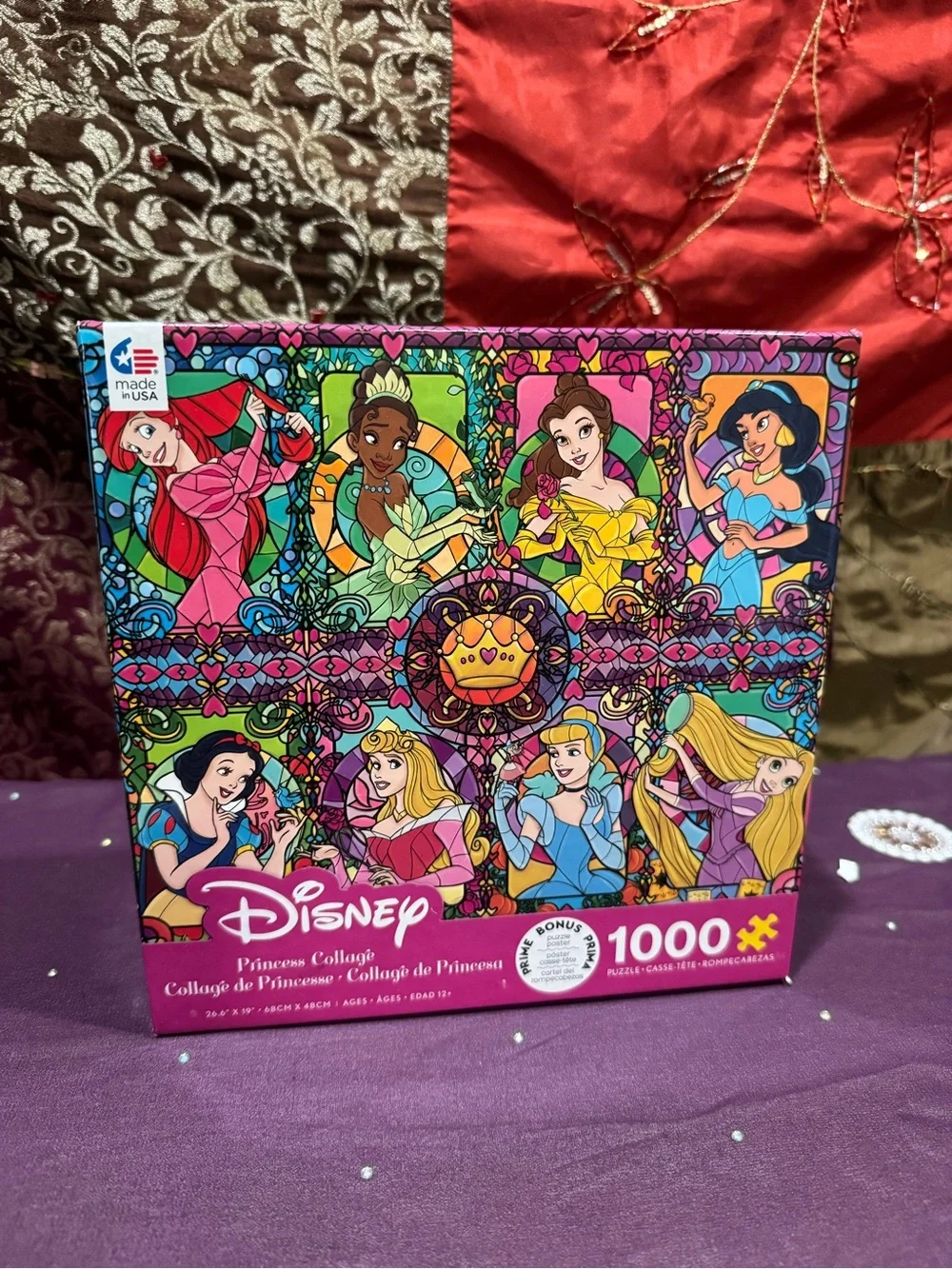 Disney Princess Stained-Glass Collage Puzzle - Pink, Purple, Blue, Yellow, Green